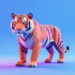 low poly render of a Sumatran tiger animal full body octane unreal engine render vaporwave blue and pink neon 4k