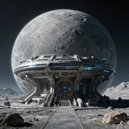 photo of a cyberpunk moonbase