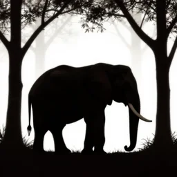 an elephant in the forest, silhouette art