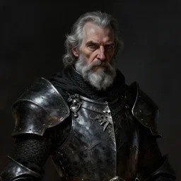 a portrait of an old dark knight, grim - lighting, high - contrast, intricate, elegant, highly detailed, digital painting, artstation, concept art, smooth, sharp focus, illustration