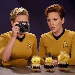 Scarlett Johansson and Tribbles in a scene from Star Trek, pinhole camera