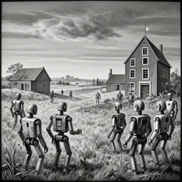 dutch landscape, robots, by m. c escher, horror