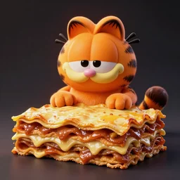 garfield the cat, made from lasagna, hyper detailed, digital art, artstation, cinematic lighting, studio quality, smooth render, by caravaggio, artgerm, greg rutkowski