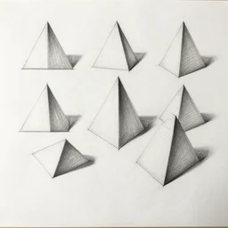 several triangles and squares are drawn on a large white sheet of paper. side view.