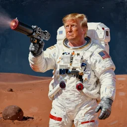 painting of donald trump astronaut on mars holding a ray gun by norman rockwell, by drew struzan, high res