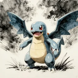 Psychic/Bug Pokemon concept art by Ken Sugimori, digitally colored, ink on paper