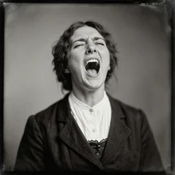 daguerreotype from the 1 8 0 0 s of a possessed woman, screaming, 8 k, high quality