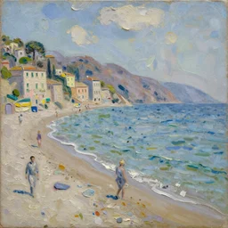 oil paint impasto reliefs, italian beach scene, an artwork by charles w. bartlett and claude monet and colin campbell cooper
