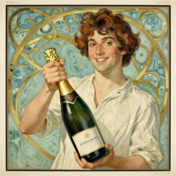 vintage, champagne. art nouveau, french, realistic, cheerful, art work by leonetto cappiello, 1 9 0 2