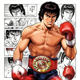 boxing world champion rocky marciano in the style of the manga sun - ken - rock