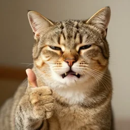 Portrait of a crying cat giving a thumbs up, photo by annie leibovitz, 50mm f1.8