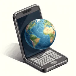 illustration of a mobile phone with a planet inside the screen going out of it, in 4 d, detailed and intricate forty five degree isometric, cross john berkey and vincent di fate and ralph mcquarrie, maurits cornelis