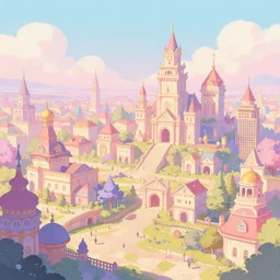 fantasy city, pastel