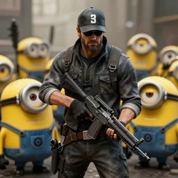 wolfenstein 3 d with minions, hyperrealism, intense detail, high resolution