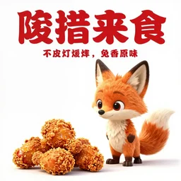 90s cartoon movie poster, featuring anthropomorphic fox looking at a pile of fried chicken, promotional advertising poster media