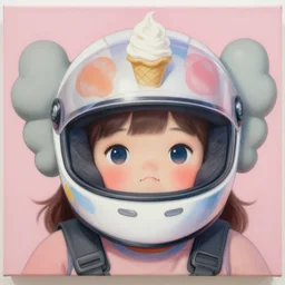 portrait of a cute fat girl with ice cream in a racing helmet by shusei nagaoka kaws, david rudnick, airbrush on canvas, pastell colors, cell shaded 8 k