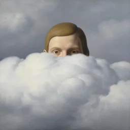 man hidden behind cloud, painting by rene magritte, high detail, high resolution