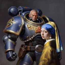full character portrait max mad cyberpunk warhammer 4 0 k, warrior marine the girl with the pearl earring character design, painting by gaston bussiere, katsuya terada, frank frazetta, gerald brom, mucha, tom of finland, trending on artstation