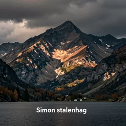 lakeside mountains, by simon stalenhag