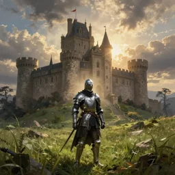 dark souls, knight, castle, grass field, by caspar david friedrich