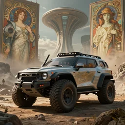 a futuristic offroad suv by artgerm and greg rutkowski and alphonse mucha, zaha hadid, an epic fantasy, volumetric light, detailed, octane render, midsommar
