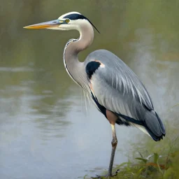 a blue heron of north america as featured in the audubon society, highly detailed oil painting