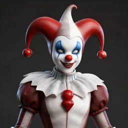 front shot of a court jester!!!! character, by artgerm greg rutkowski gustave dore, octane render, polished, glossy, holographic metallic, bionic futurism, galactic robotic cyborg, 8 5 mm f 1. 8 lit edges, ominous elegant luminous intricate quartz highly detailed concept, polygonal shards, artstation sharp focus ray tracing cinematic masterpiece fine portrait