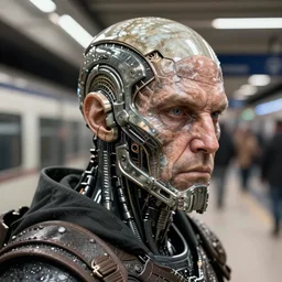 portrait of a viking cyborg at clapham south tube station, real life skin, intricate, highly detailed, artstation, concept art, smooth, sharp focus, art by artgerm and greg rutkowski