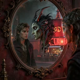 hydra enchanter,in the style of John Picacio and Den Beauvais and Bob Eggleton,trending on artstation, grungy lighting product view,profile picture,mirrored,gothic ,Pixar ,Moulin Rouge! ,