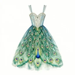 peacock themed dress design, watercolor