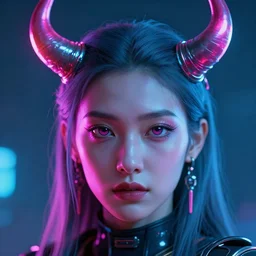 ana de armas neon horns, detailed face, sharp focus, synthwave art, aesthetic, octane render, raw, cinematic