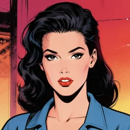 woman in the style of 9 0 s comic book art,, single head, no double head,