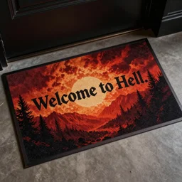 A doormat the says, Welcome to Hell.