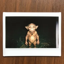 a found polaroid photograph of gollum at night