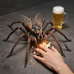 so where were the spiders while the fly tried to break our bones with just the beer light to guide us so we bitched about his fans and should we crush his sweet hands, inspired by hyperrealism