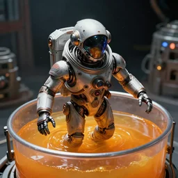 movie still frame, space guild navigator mutant floating in a vat full of orange liquid, intricate details, beautiful composition, 8 k, cgi, by ridley scott, james cameron, zack snyder and michael bay
