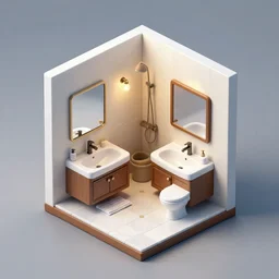 3 d octane render ultra photorealistic hyper detailed isometric diorama of a bathroom