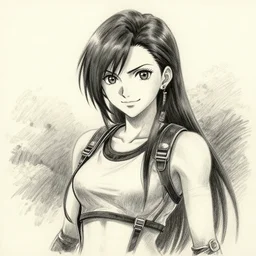 a portrait of a beautiful tifa lockhart with a lot of personality, outdoors setting, pencil sketch style