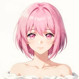 A watercolor frontal portrait of Rem from Zero Two, elegant, delicate, soft lines, higly detailed, smooth , pixiv art, ArtStation, pink hue, artgem, art by alphonse mucha charles reid mary cassatt and shirow masamune, high quality