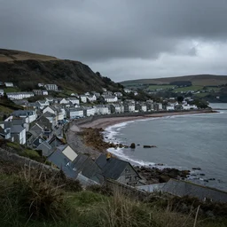 a welsh coastal cityscape, unreal engine, trending on artstation, moody