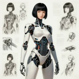 wide shot portrait of a young female japanese cyberpunk android with robot and cyborg parts, artwork by adolph menzel, ghost in the shell production design