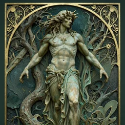 artnouveau style great god pan in nature scary high resolution