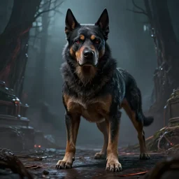 very serious humanoid dog thinking about evil plans, humanoid dog, evil, photo study, digital art, fantasy art, greg rutkowski, global ilumination, high quality