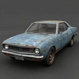 A screenshot of a rusty, worn out, broken down, decrepit, run down, dingy, faded chipped paint, tattered, beater 1976 Denim Blue Dodge Aspen in Forza Motorsport 2