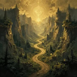 valley landscape wonderland crossroad beauty  fine art, awesome fantasy book cover on Pinterest  fantasy forest landscape, fantasy magic, dark golden light night, intricate, elegant, sharp focus, illustration, concept art, matte,fanart on artstation