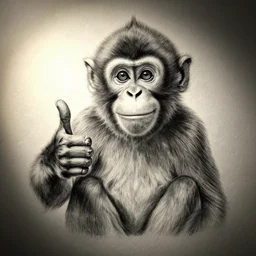 happy monkey smiling giving a thumbs up, pencil drawing, dramatic lighting