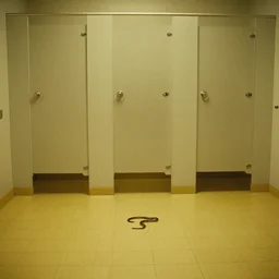 movie still of empty public shower with yellow tiles floor with a snake, cinestill 8 0 0 t, by andrei tarkovsky, heavy grain, high quality, high detail, ultra wide lens, cinematic composition, dramatic light, lens flares, anamorphic, trail cam footages