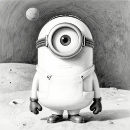 an epic painting minion in white space suit, moon landing, pencil drawing, perfect composition, golden ratio, beautiful detailed, photorealistic, digital painting, concept art, smooth, sharp focus, illustration, artstation trending, octane render, unreal engine