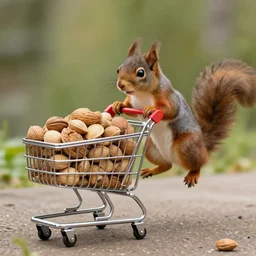 fantasy art 4 k ultra detailed squirrel pushing a shopping cart full of nuts