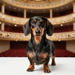 professional portrait photography of a dachshund in an opera